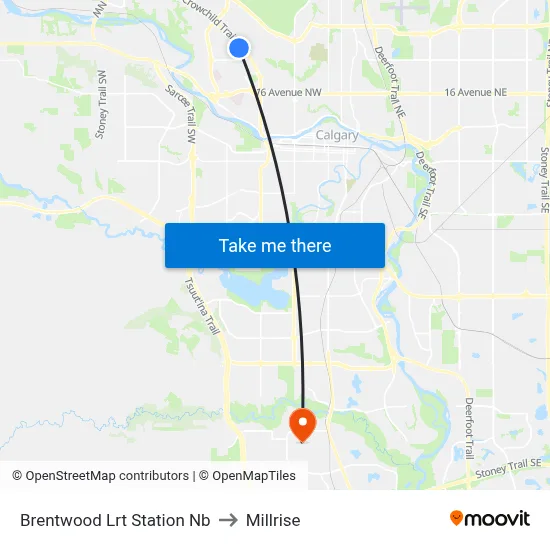 Brentwood Lrt Station Nb to Millrise map