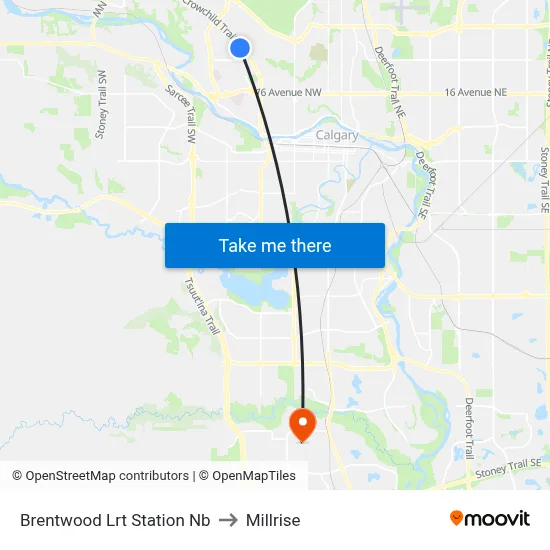 Brentwood Lrt Station Nb to Millrise map