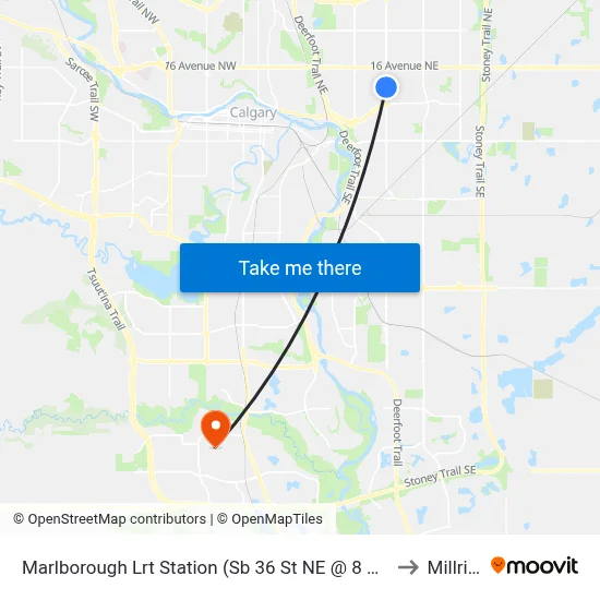 Marlborough Lrt Station (Sb 36 St NE @ 8 Av Ne) to Millrise map