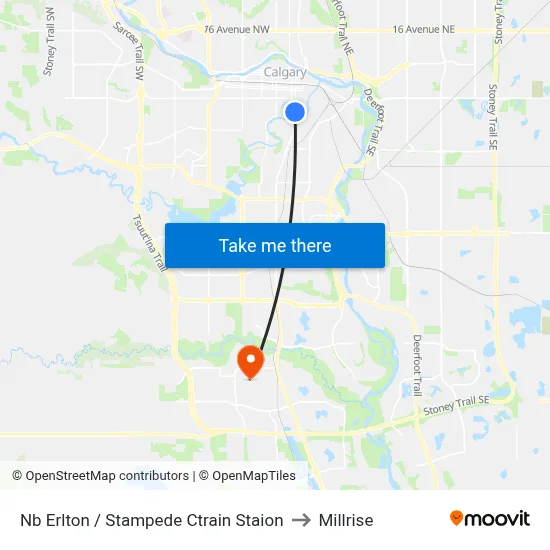 Nb Erlton / Stampede Ctrain Staion to Millrise map