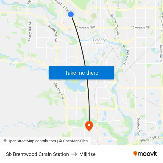 Sb Brentwood Ctrain Station to Millrise map