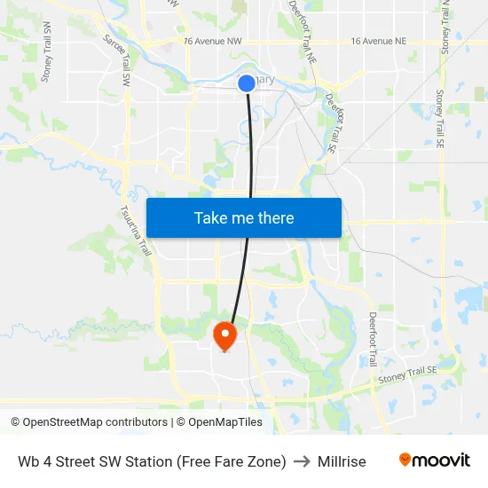Wb 4 Street SW Station (Free Fare Zone) to Millrise map