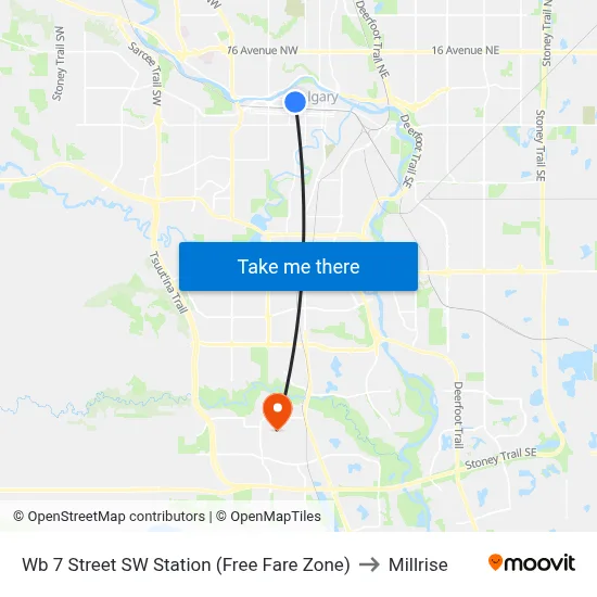 Wb 7 Street SW Station (Free Fare Zone) to Millrise map