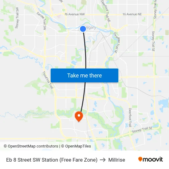 Eb 8 Street SW Station (Free Fare Zone) to Millrise map