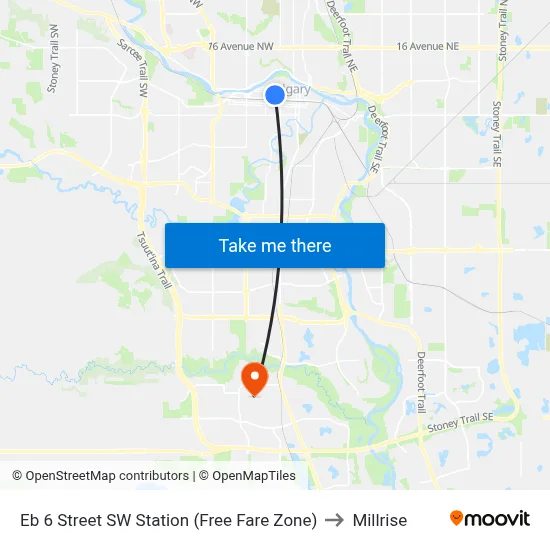 Eb 6 Street SW Station (Free Fare Zone) to Millrise map