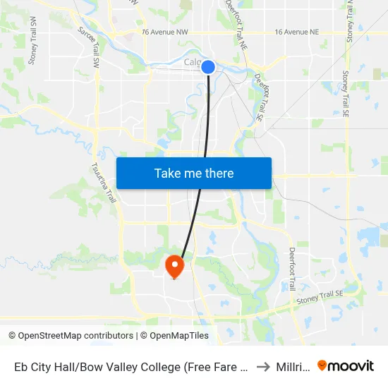 Eb City Hall/Bow Valley College (Free Fare Zone) to Millrise map