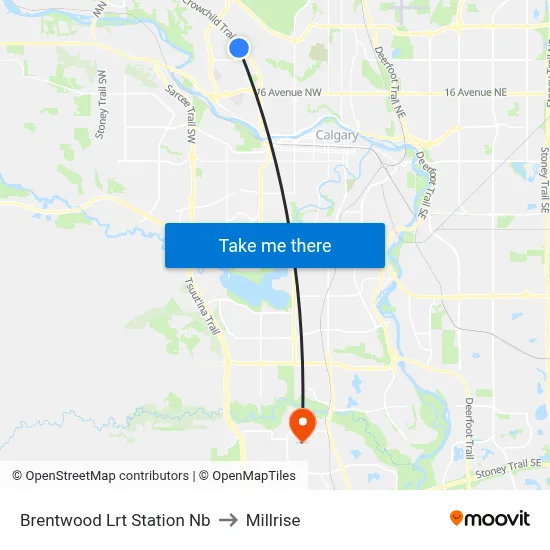 Brentwood Lrt Station Nb to Millrise map