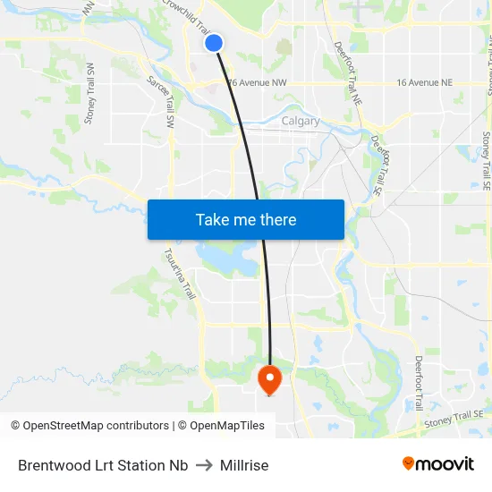 Brentwood Lrt Station Nb to Millrise map