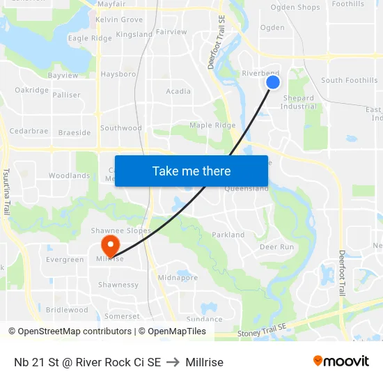 Nb 21 St @ River Rock Ci SE to Millrise map