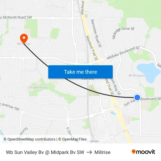 Wb Sun Valley Bv @ Midpark Bv SW to Millrise map