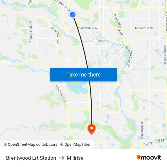 Brentwood Lrt Station to Millrise map