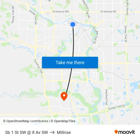 Sb 1 St SW @ 8 Av SW to Millrise map