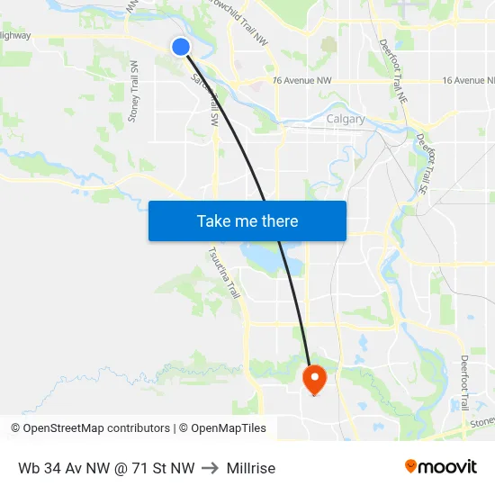 Wb 34 Av NW @ 71 St NW to Millrise map