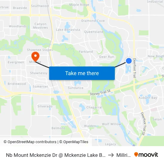 Nb Mount Mckenzie Dr @ Mckenzie Lake Bv SE to Millrise map