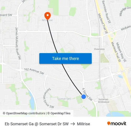 Eb Somerset Ga @ Somerset Dr SW to Millrise map