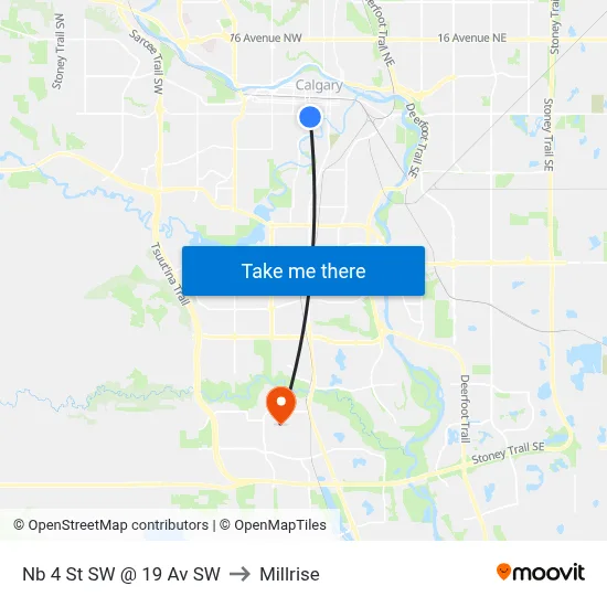 Nb 4 St SW @ 19 Av SW to Millrise map