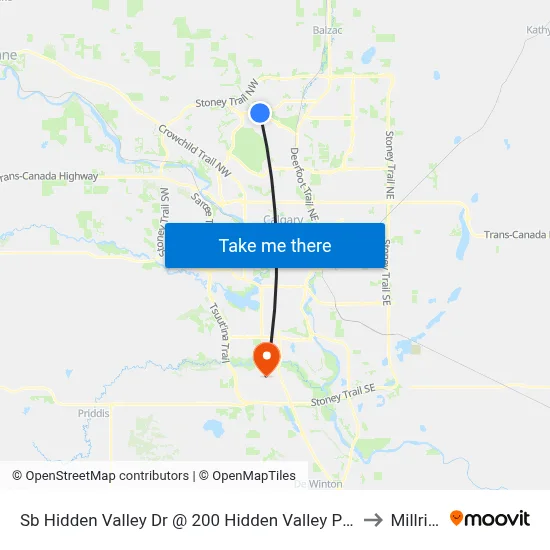 Sb Hidden Valley Dr @ 200 Hidden Valley Pl NW to Millrise map