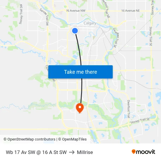 Wb 17 Av SW @ 16 A St SW to Millrise map