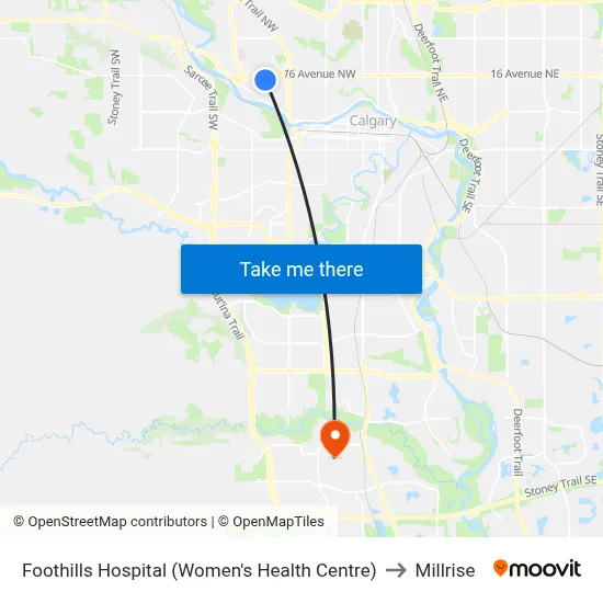 Foothills Hospital (Women's Health Centre) to Millrise map