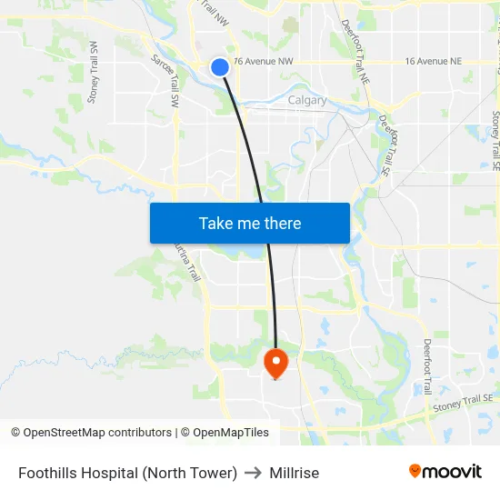 Foothills Hospital (North Tower) to Millrise map