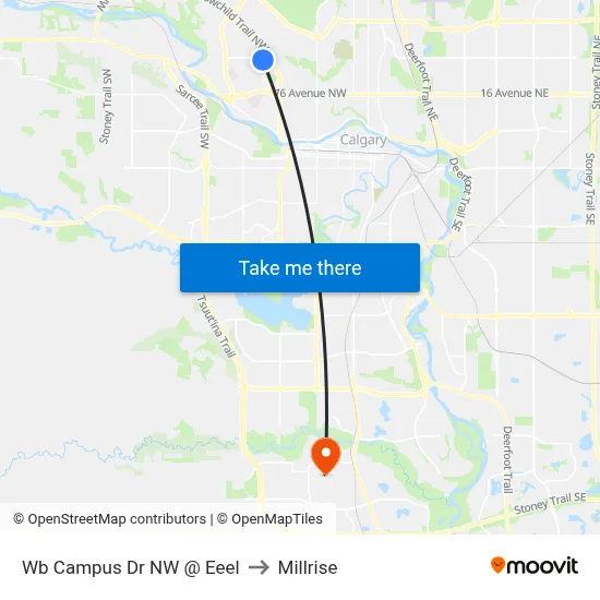 Wb Campus Dr NW @ Eeel to Millrise map