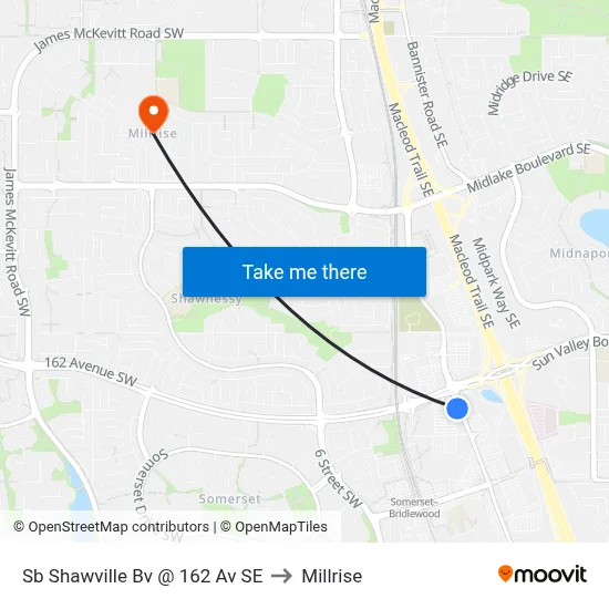 Sb Shawville Bv @ 162 Av SE to Millrise map
