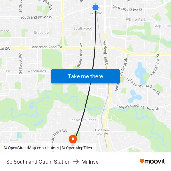 Sb Southland Ctrain Station to Millrise map