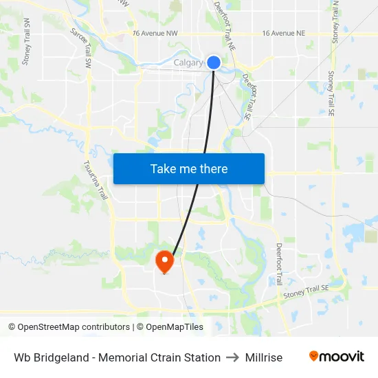 Wb Bridgeland - Memorial Ctrain Station to Millrise map