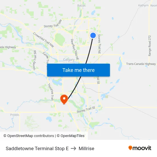 Saddletowne Terminal Stop E to Millrise map