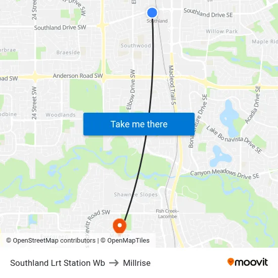 Southland Lrt Station Wb to Millrise map