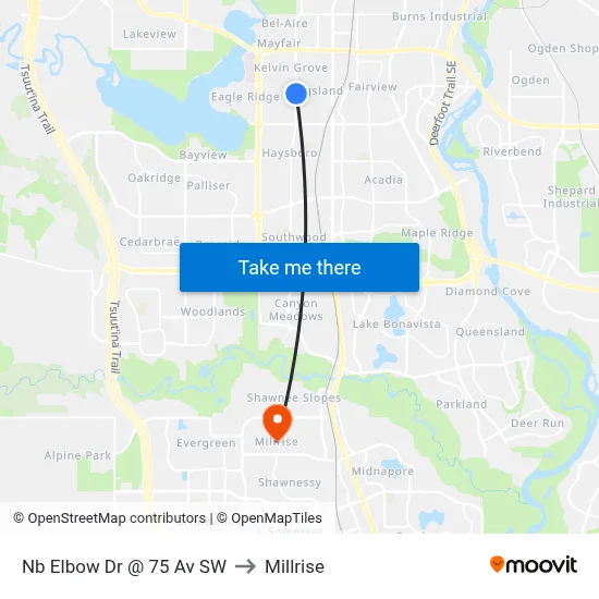 Nb Elbow Dr @ 75 Av SW to Millrise map
