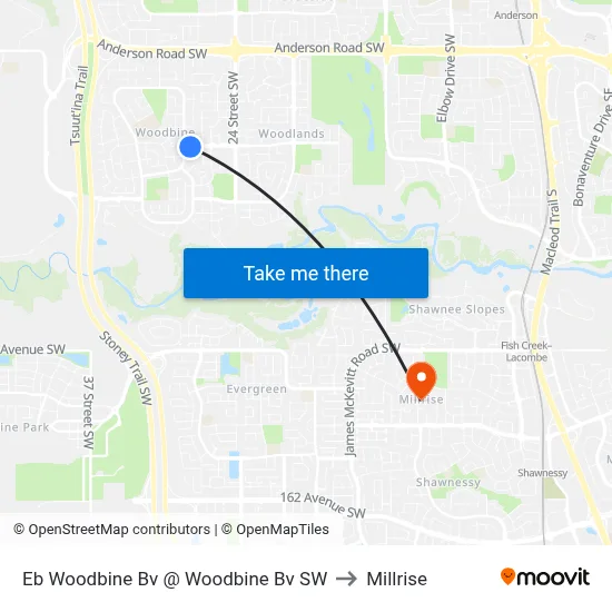 Eb Woodbine Bv @ Woodbine Bv SW to Millrise map