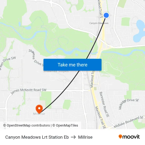 Canyon Meadows Lrt Station Eb to Millrise map