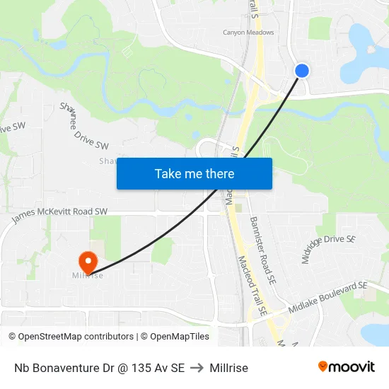 Nb Bonaventure Dr @ 135 Av SE to Millrise map