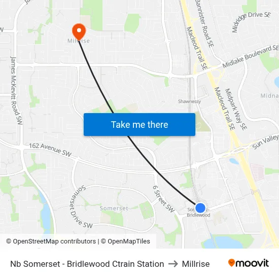 Nb Somerset - Bridlewood Ctrain Station to Millrise map