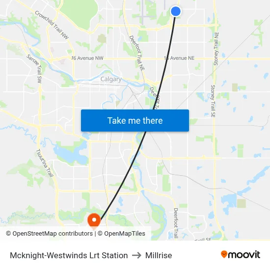 Mcknight-Westwinds Lrt Station to Millrise map