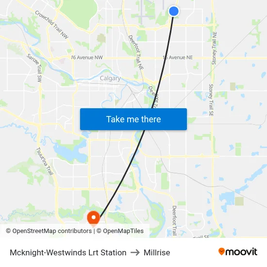 Mcknight-Westwinds Lrt Station to Millrise map
