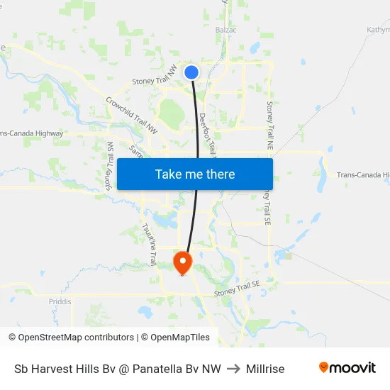 Sb Harvest Hills Bv @ Panatella Bv NW to Millrise map