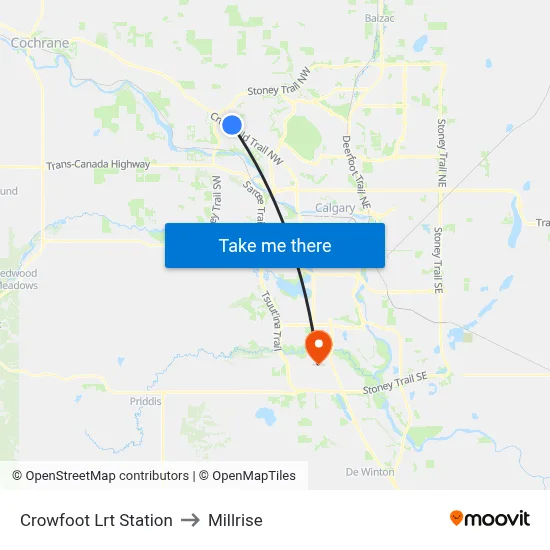 Crowfoot Lrt Station to Millrise map