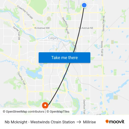 Nb Mcknight - Westwinds Ctrain Station to Millrise map