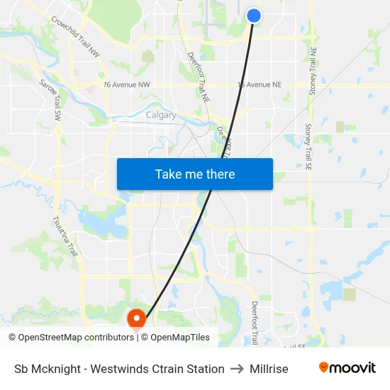 Sb Mcknight - Westwinds Ctrain Station to Millrise map