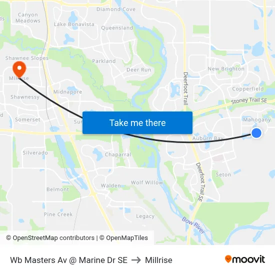 Wb Masters Av @ Marine Dr SE to Millrise map