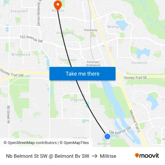 Nb Belmont St SW @ Belmont Bv SW to Millrise map