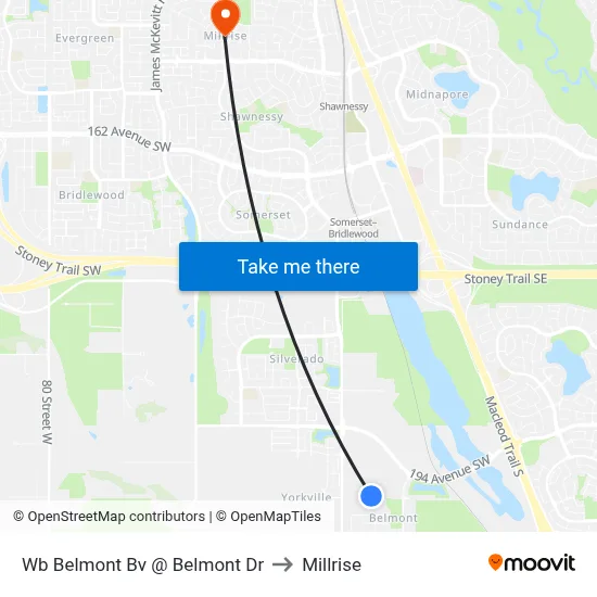 Wb Belmont Bv @ Belmont Dr to Millrise map