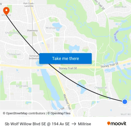 Sb Wolf Willow  Blvd SE @ 194 Av SE to Millrise map