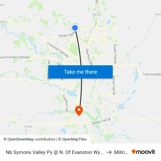 Nb Symons Valley Py @ N. Of Evanston Wy NW to Millrise map