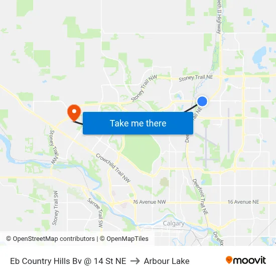 Eb Country Hills Bv @ 14 St NE to Arbour Lake map