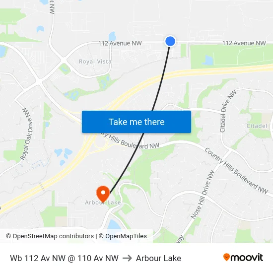 Wb 112 Av NW @ 110 Av NW to Arbour Lake map