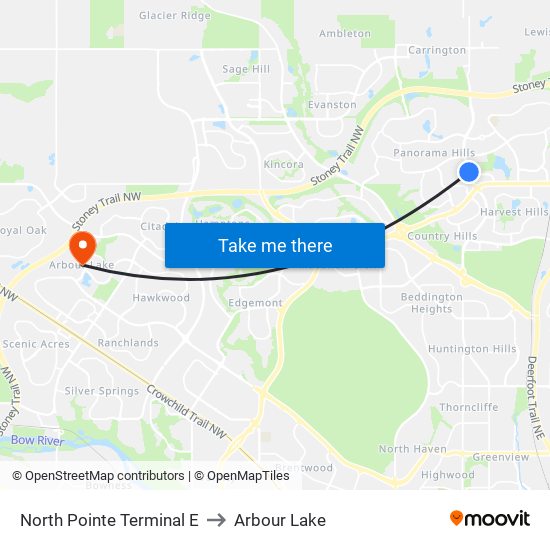 North Pointe Terminal E to Arbour Lake map