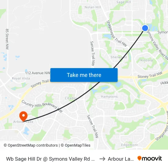 Wb Sage Hill Dr @ Symons Valley Rd NW to Arbour Lake map